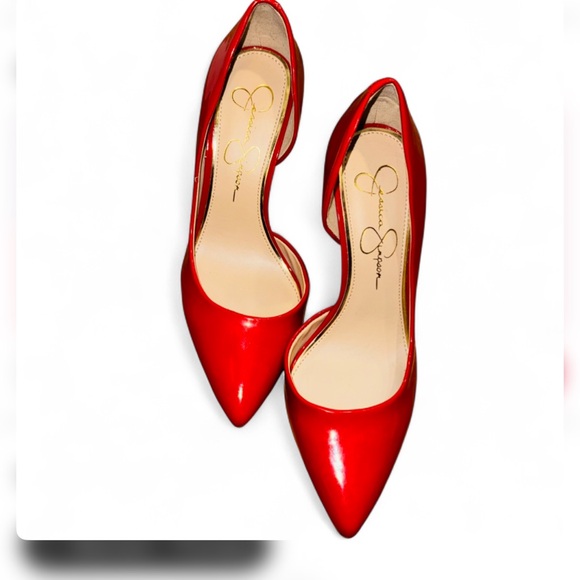 Jessica Simpson Prizma Red Patent D'Orsay Pumps Size 7 Excellent Cond Bold chic - Picture 4 of 13